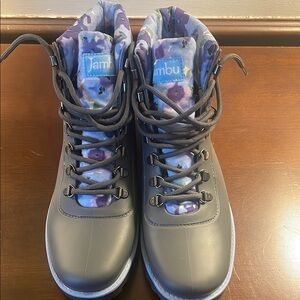 Jambu Charcoal and Lavender Floral Boots (Rainey-Hiker-Waterproof) - Never Worn!